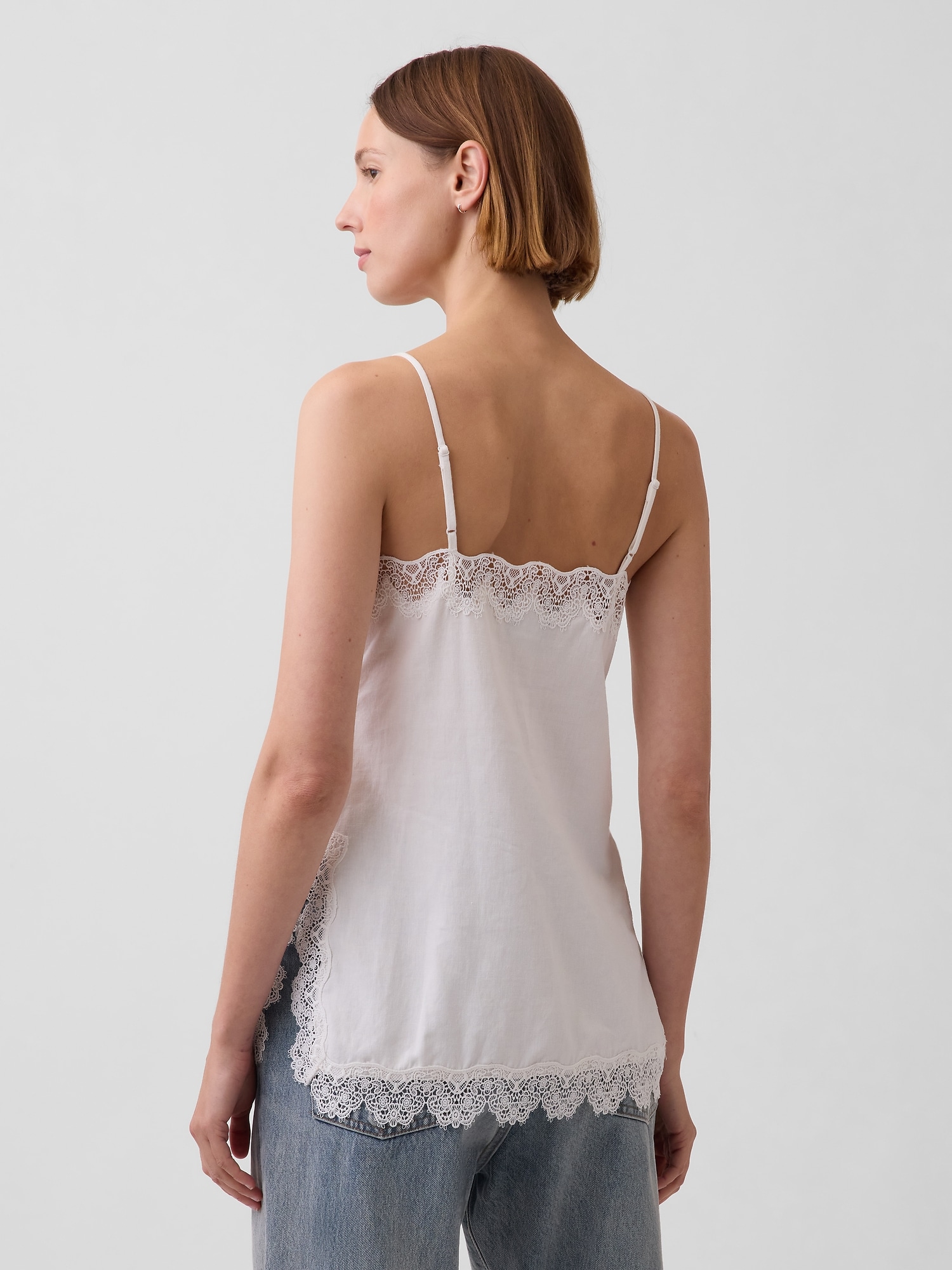 Женский топ Gap Linen-Blend Lace-Trim Cami, цвет: Молочный белый — фото 3