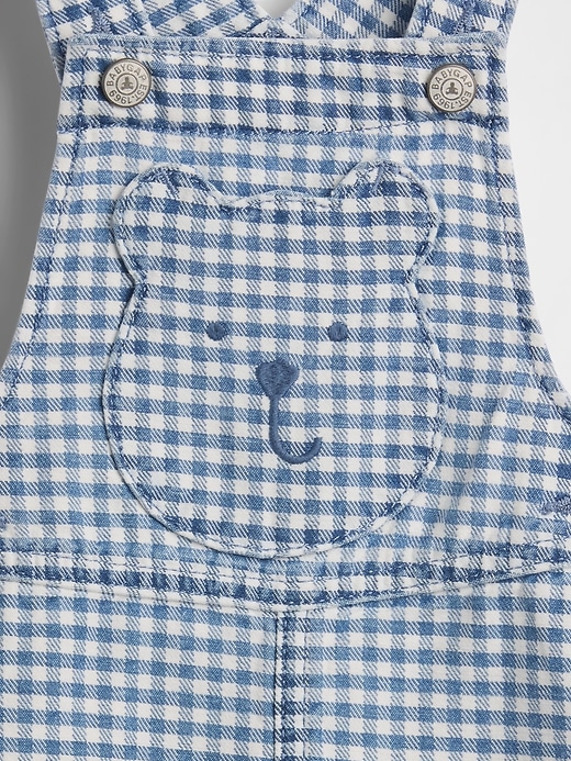 Image number 3 showing, Baby Gingham Denim Bear Pocket Shortalls