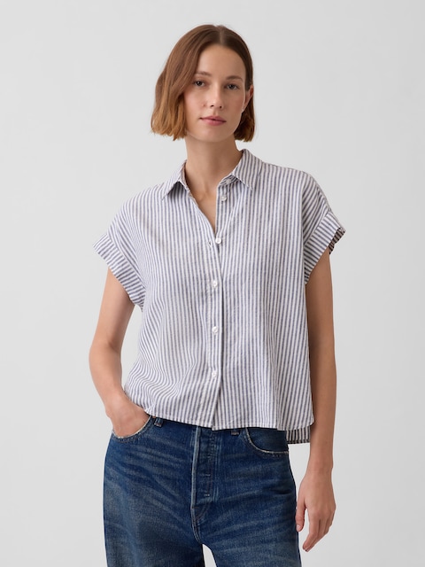 Linen-Blend Oversized Shirt