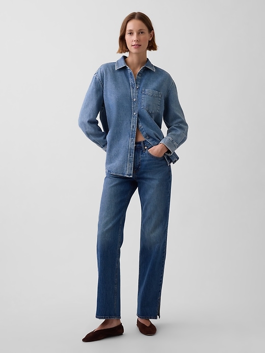 Image number 1 showing, Mid Rise Relaxed Straight Split-Hem Jeans