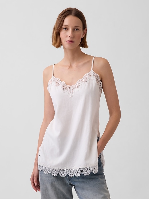 Image number 1 showing, Linen-Blend Lace-Trim Cami