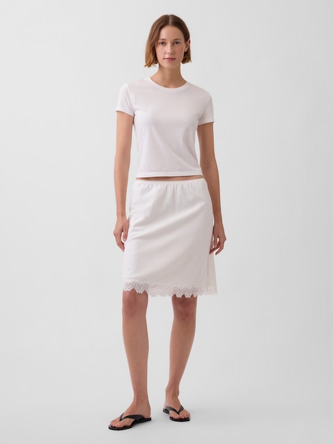 Linen-Blend Lace-Trim Skirt