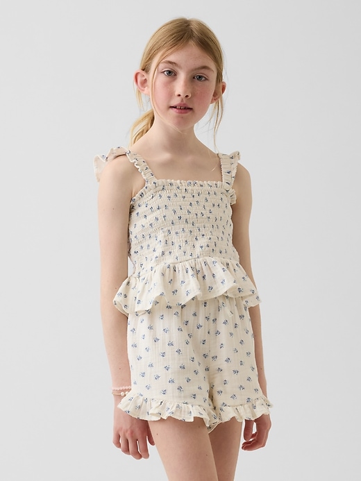 Kids Cotton Gauze Smocked Peplum Top