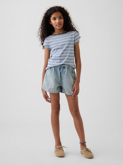 Kids High Rise Denim Easy Shorts