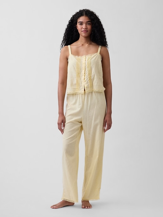 Image number 2 showing, Linen-Blend Pintuck Crop PJ Tank Top