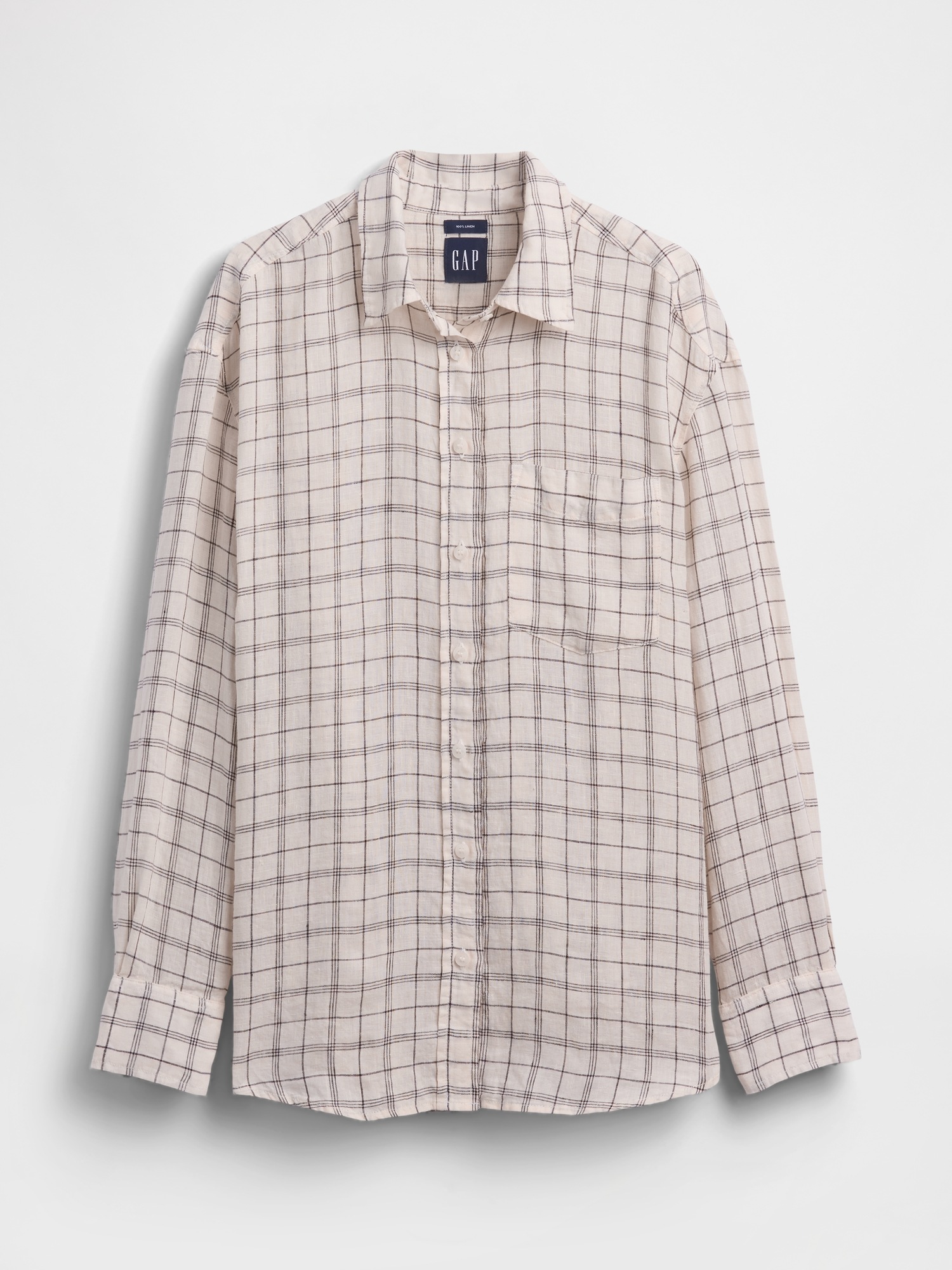 Женская рубашка Gap 100% Linen Oversized Shirt, цвет: Бежевый клетчатый — фото 5