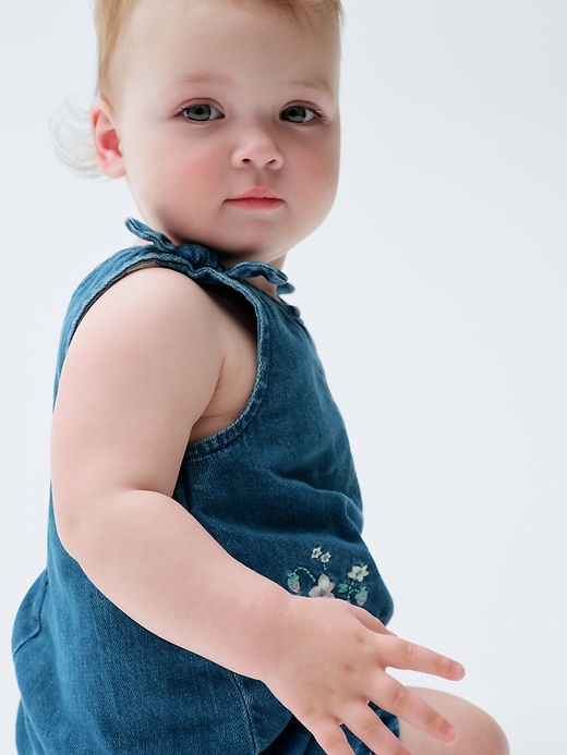 Image number 4 showing, Baby Embroidered Floral Denim One-Piece