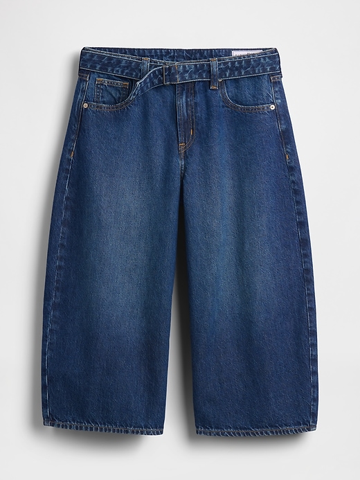 Image number 5 showing, High Rise Belted Culotte Barrel Jeans