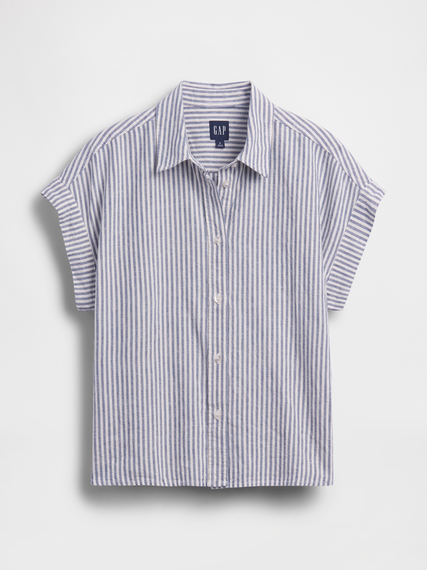 Женская рубашка Gap Linen-Blend Oversized Shirt, цвет: Синий / Белый — фото 5
