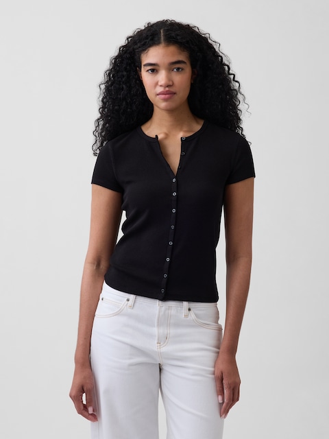 Modern Rib Button-Front Crew T-Shirt