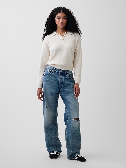 Image number 2 showing, 100% Cotton Relaxed Polo Sweater