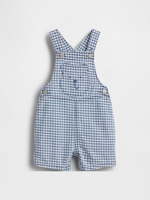 Image number 1 showing, Baby Gingham Denim Bear Pocket Shortalls