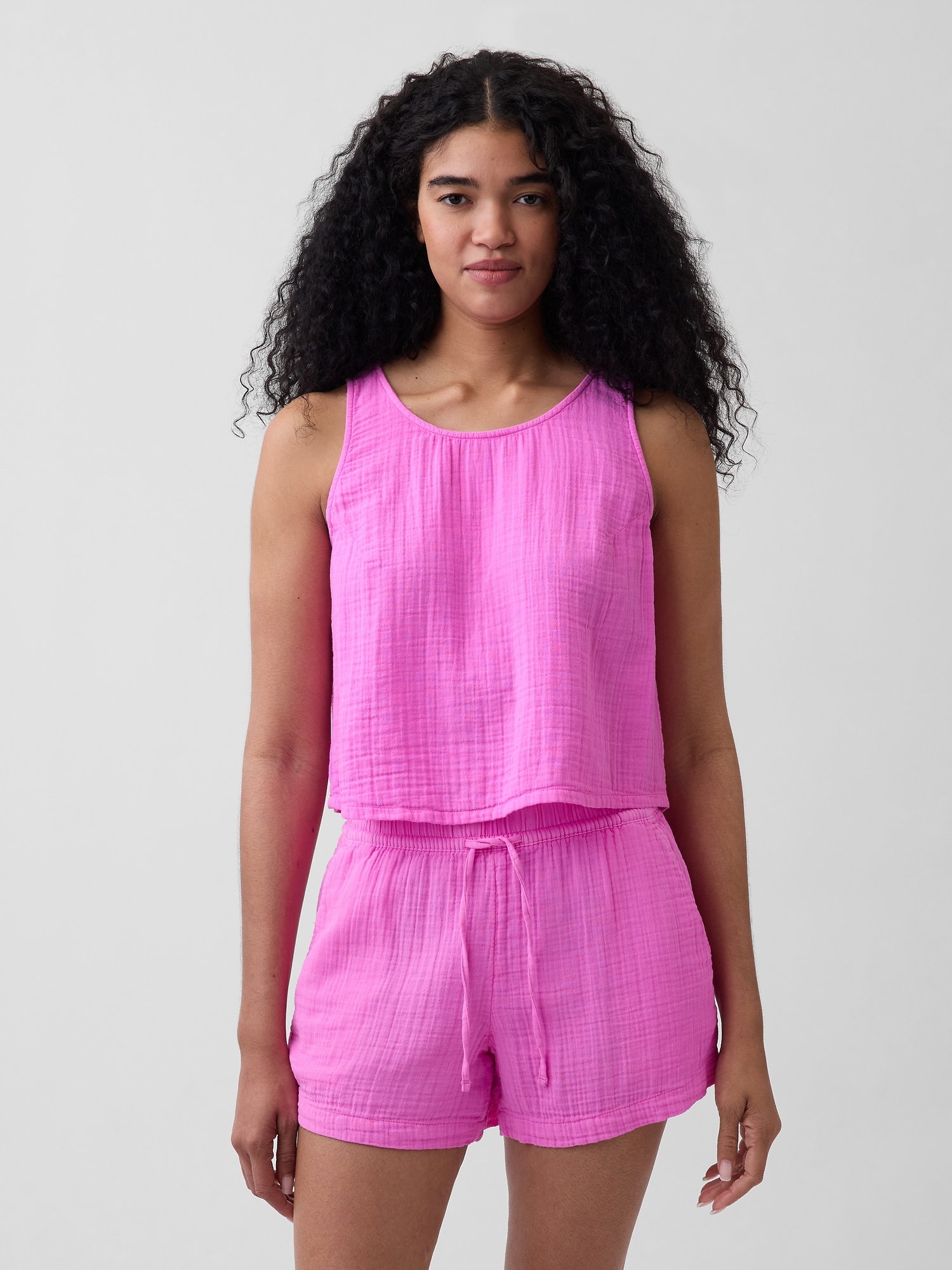 Cotton Gauze Racer Shell Tank Top