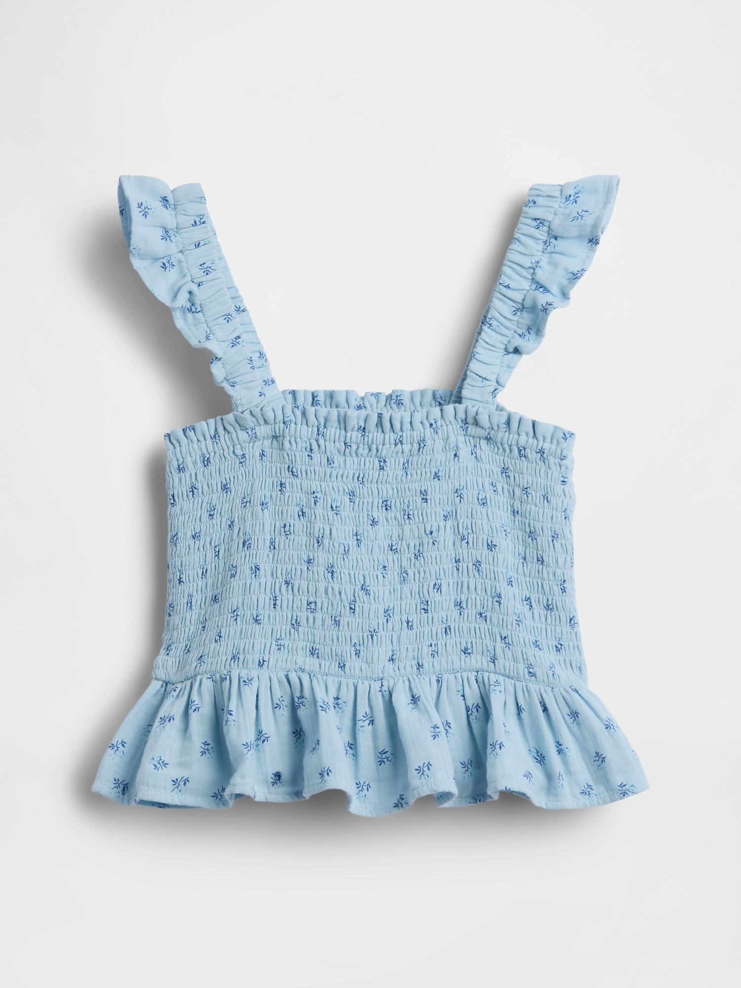 Детский топ Gap Cotton Gauze Smocked Peplum Top, цвет: Синий с принтом — фото 2