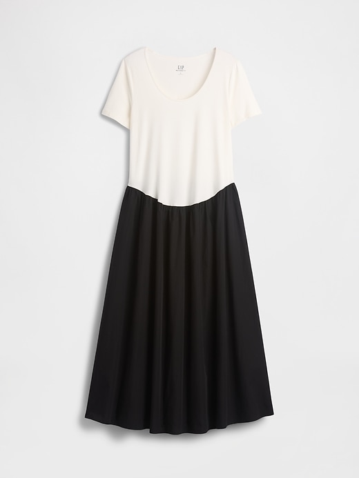 Image number 2 showing, Maternity Mixed Media Drop-Waist Dress