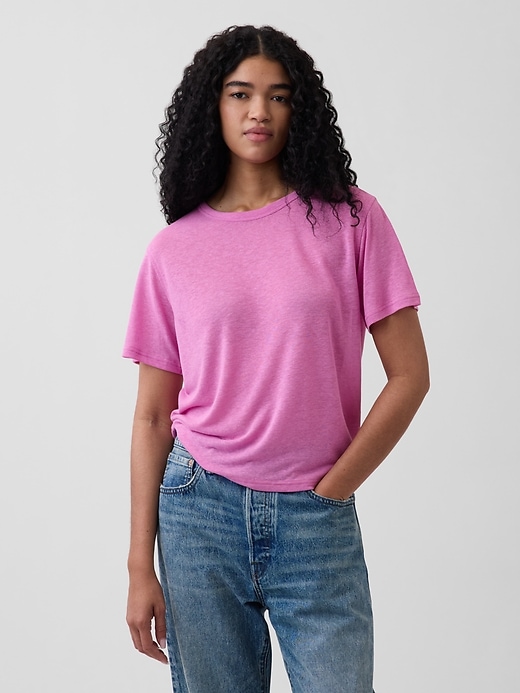 Image number 1 showing, Linen-Blend Relaxed T-Shirt