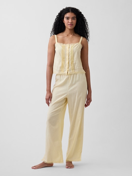 Image number 1 showing, Linen-Blend Lace-Hem PJ Pants