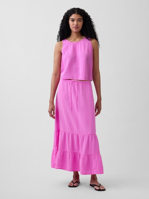 Cotton Gauze Tiered Easy Maxi Skirt