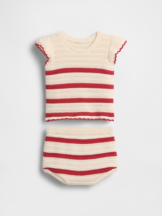 Image number 1 showing, Baby Crochet Stripe Outfit Set