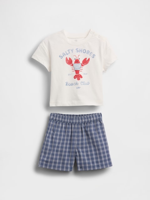 Baby Lobster Graphic T-Shirt & Plaid Short Set