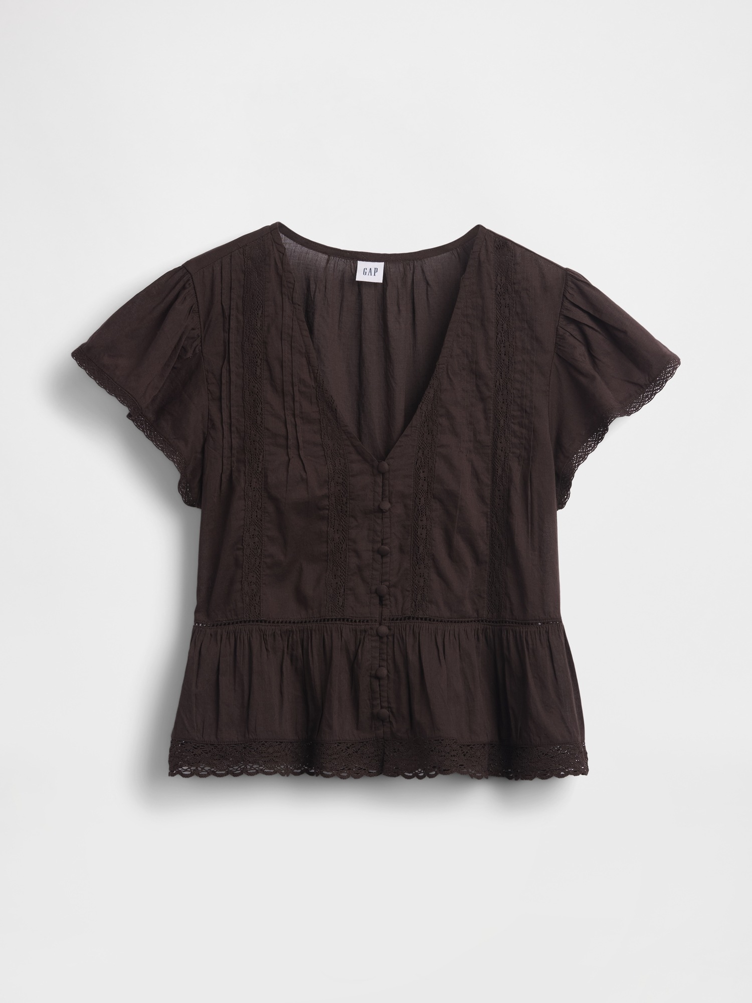 Женский топ Gap Lace Voile Peplum Crop Top, цвет: Коричневый — фото 4