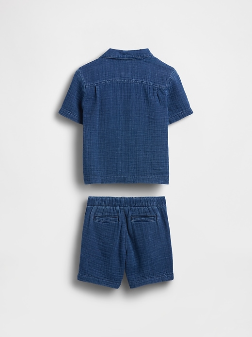 Image number 3 showing, Baby & Toddler Cotton Gauze Denim Outfit Set
