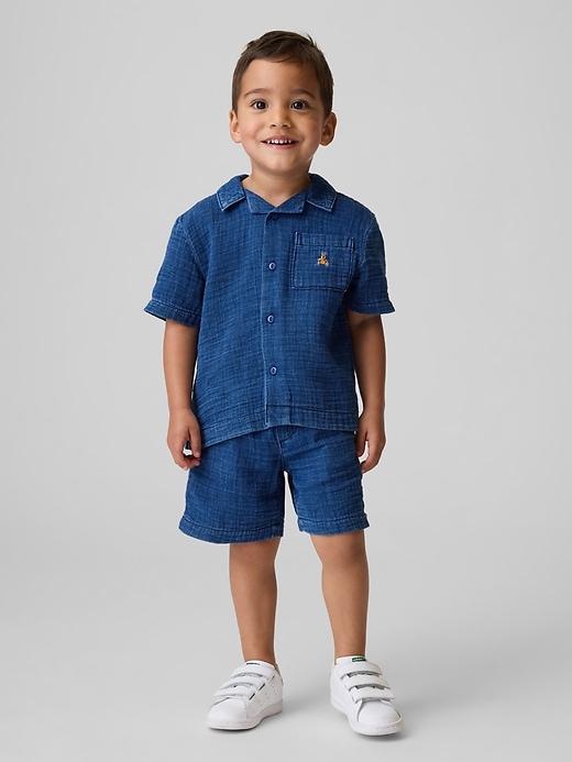 Image number 1 showing, Baby & Toddler Cotton Gauze Denim Outfit Set