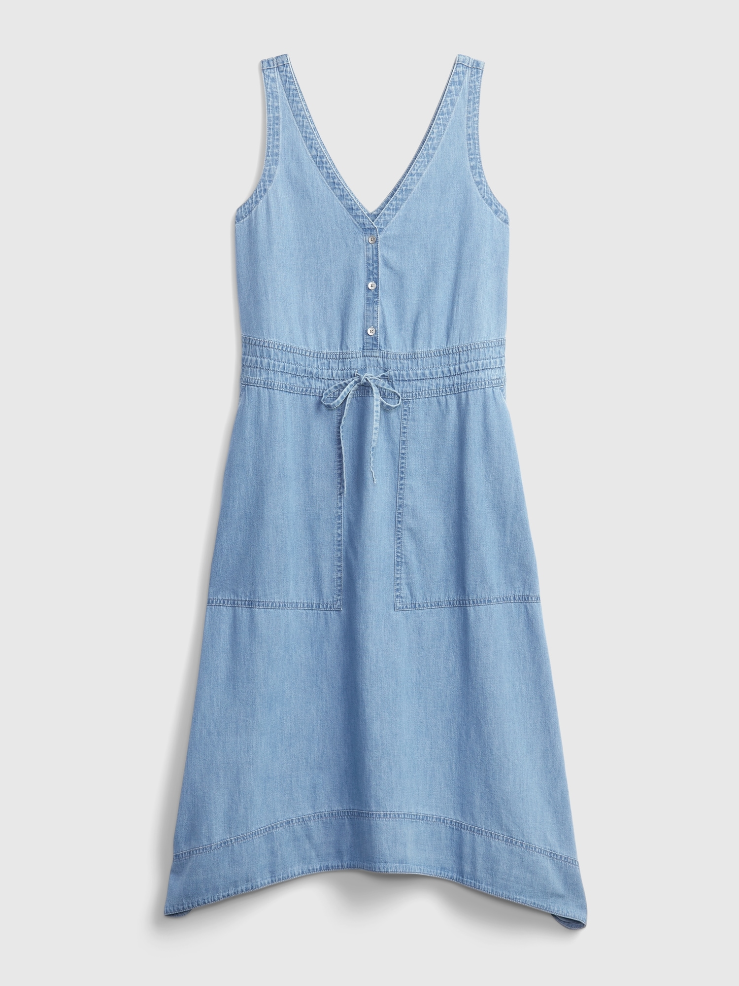Tie-Waist Midi Denim Dress