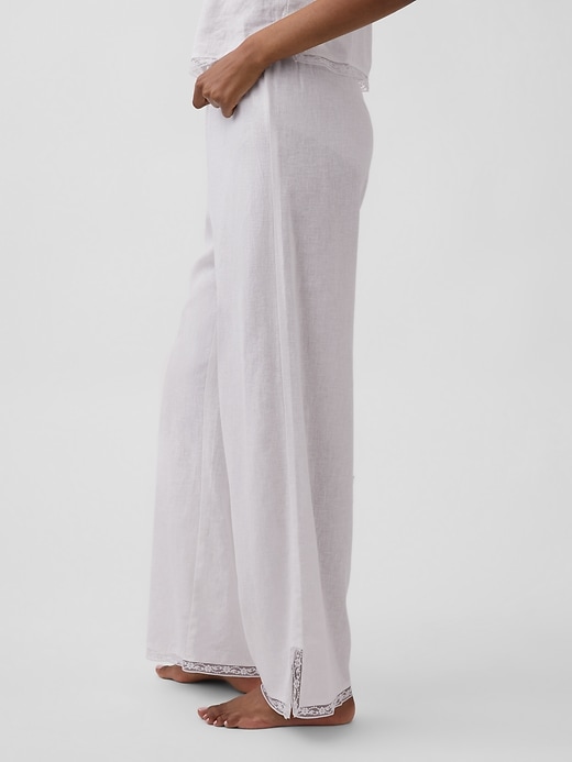 Image number 3 showing, Linen-Blend Lace-Hem PJ Pants