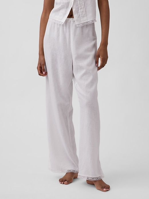 Image number 2 showing, Linen-Blend Lace-Hem PJ Pants