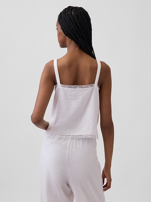 Image number 3 showing, Linen-Blend Pintuck Crop PJ Tank Top
