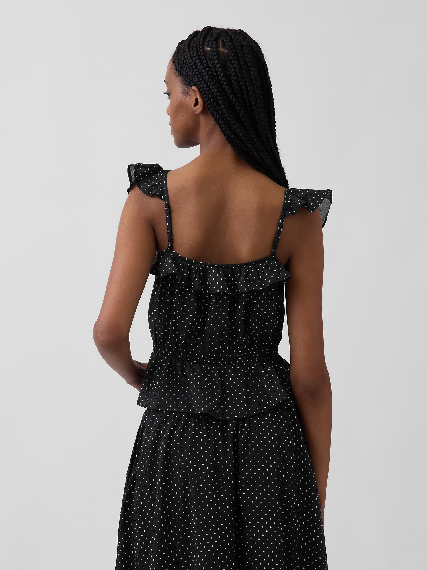 Женский топ Gap Flutter-Sleeve Tie-Waist Top, цвет: Чёрный в горошек — фото 3