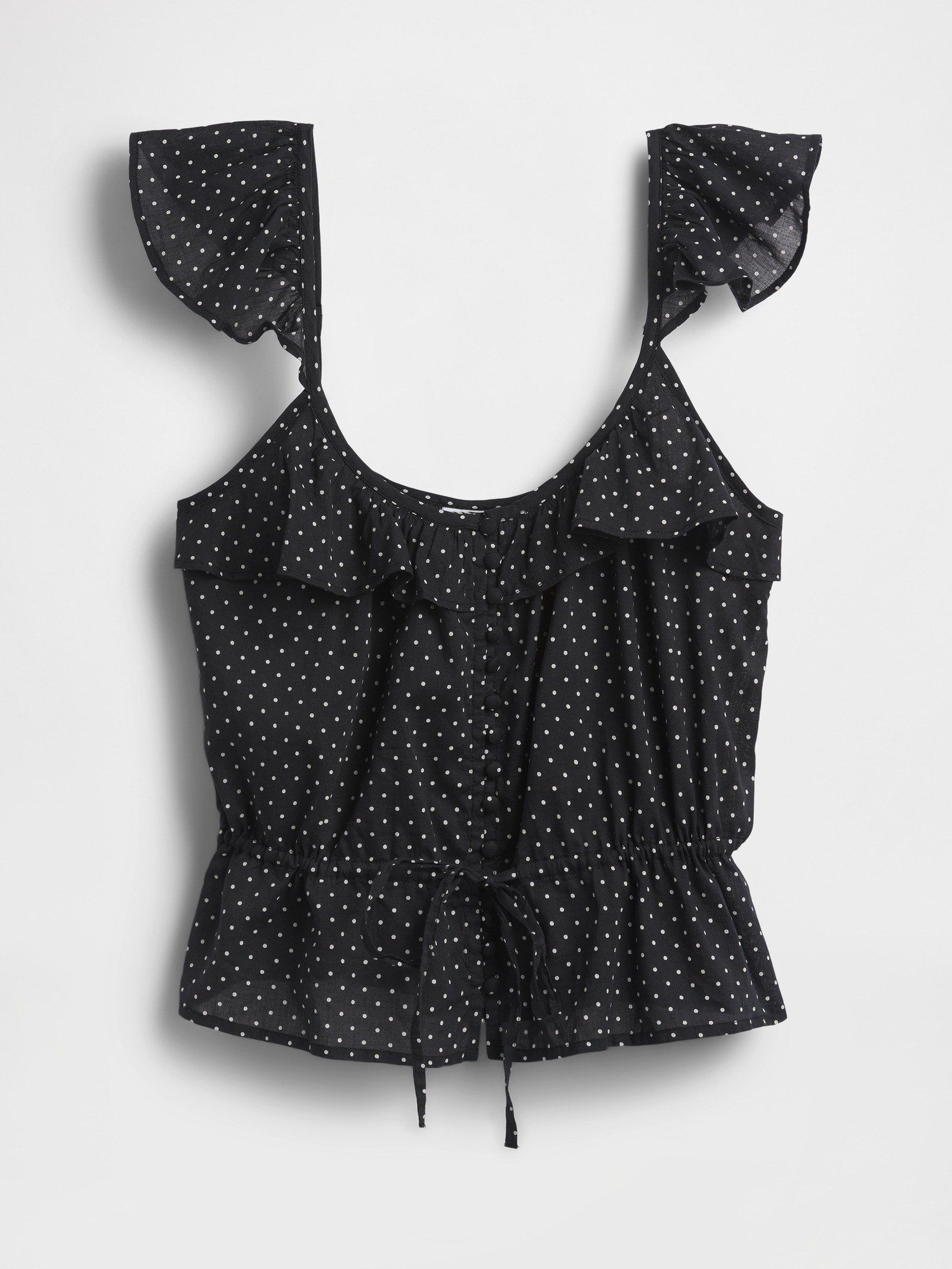 Женский топ Gap Flutter-Sleeve Tie-Waist Top, цвет: Чёрный в горошек — фото 5