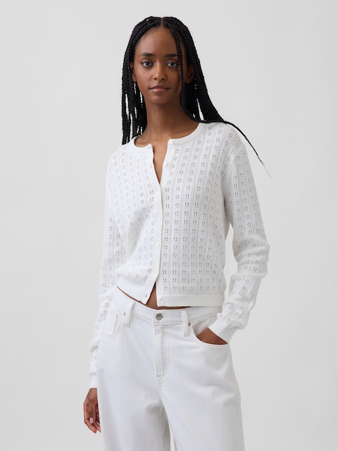 100% Cotton Pointelle Crop Cardigan