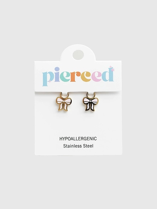 Image number 1 showing, Pierced Co Pink Bow Charm For Huggie Earrings