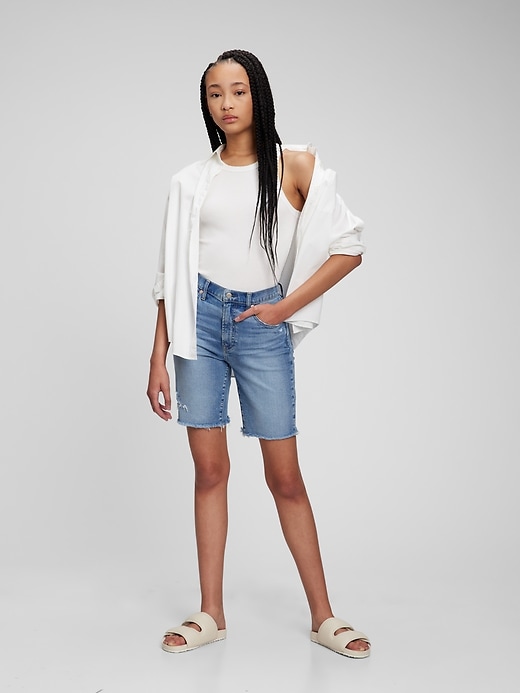 Image number 2 showing, High Rise Denim Bermuda Shorts