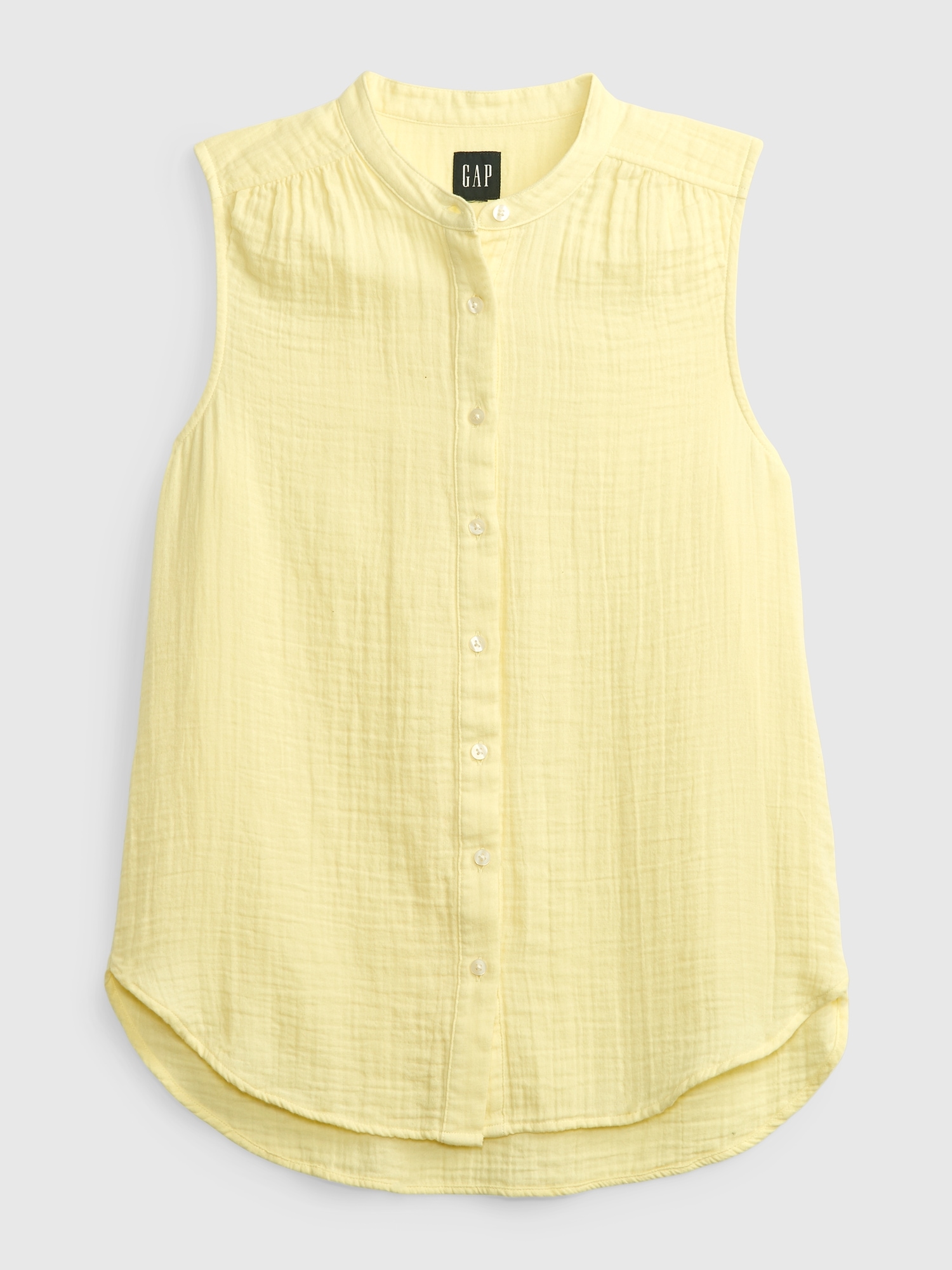 Crinkle Gauze Button-Front Top