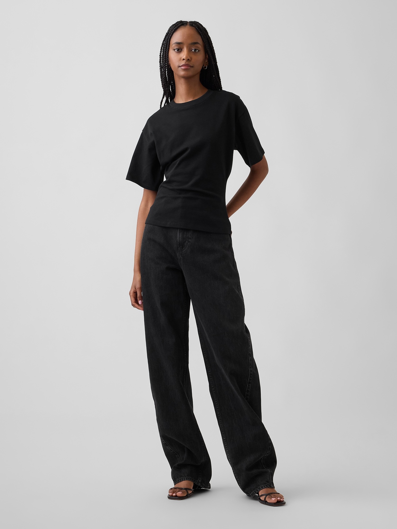 Женская футболка Gap Knit Fitted-Waist, цвет: Чёрный — фото 2