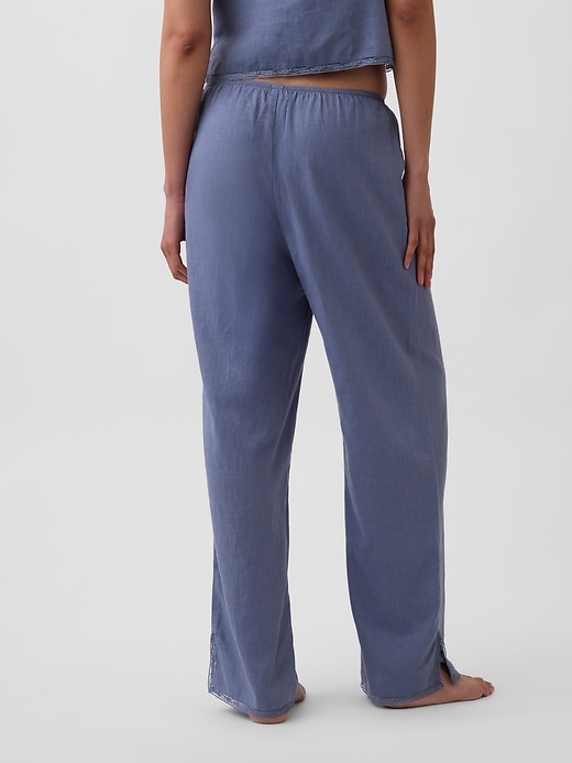 Image number 4 showing, Linen-Blend Lace-Hem PJ Pants