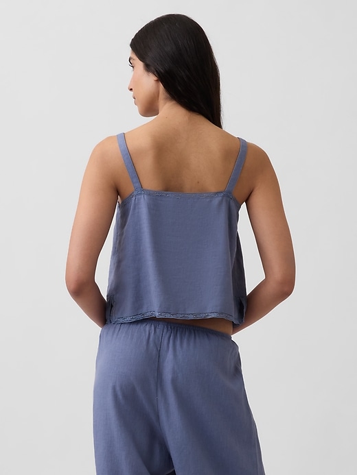 Image number 3 showing, Linen-Blend Pintuck Crop PJ Tank Top