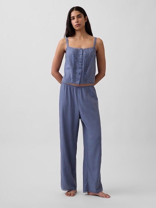 Image number 2 showing, Linen-Blend Pintuck Crop PJ Tank Top