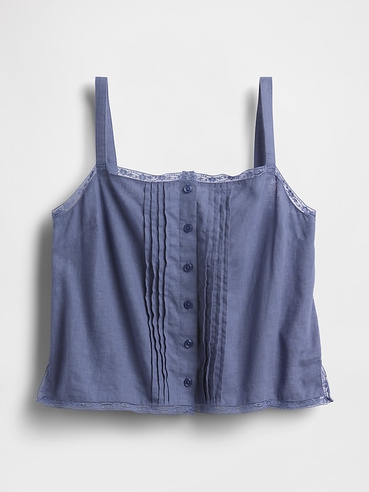 Image number 5 showing, Linen-Blend Pintuck Crop PJ Tank Top
