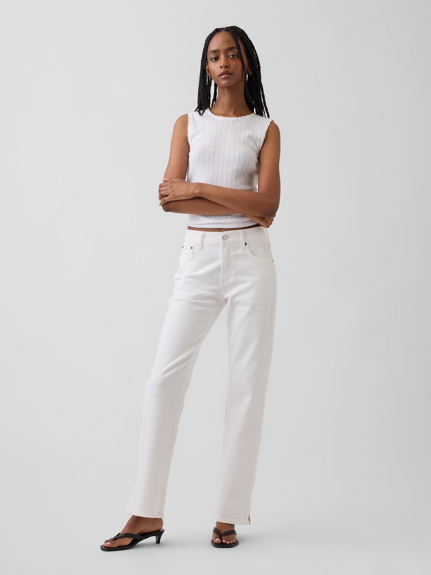 Gap Mid Rise Split-hem Straight Jeans In White