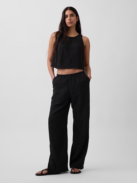 Image number 1 showing, Cotton Gauze Easy Split-Hem Pants