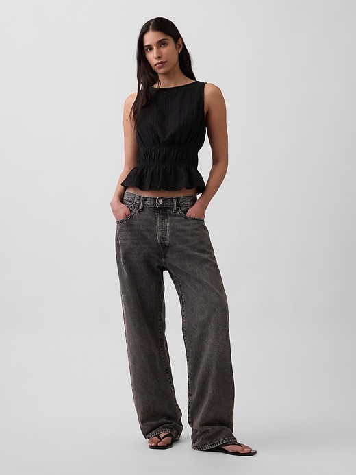 Image number 2 showing, Cotton Gauze Smocked-Waist Peplum Top