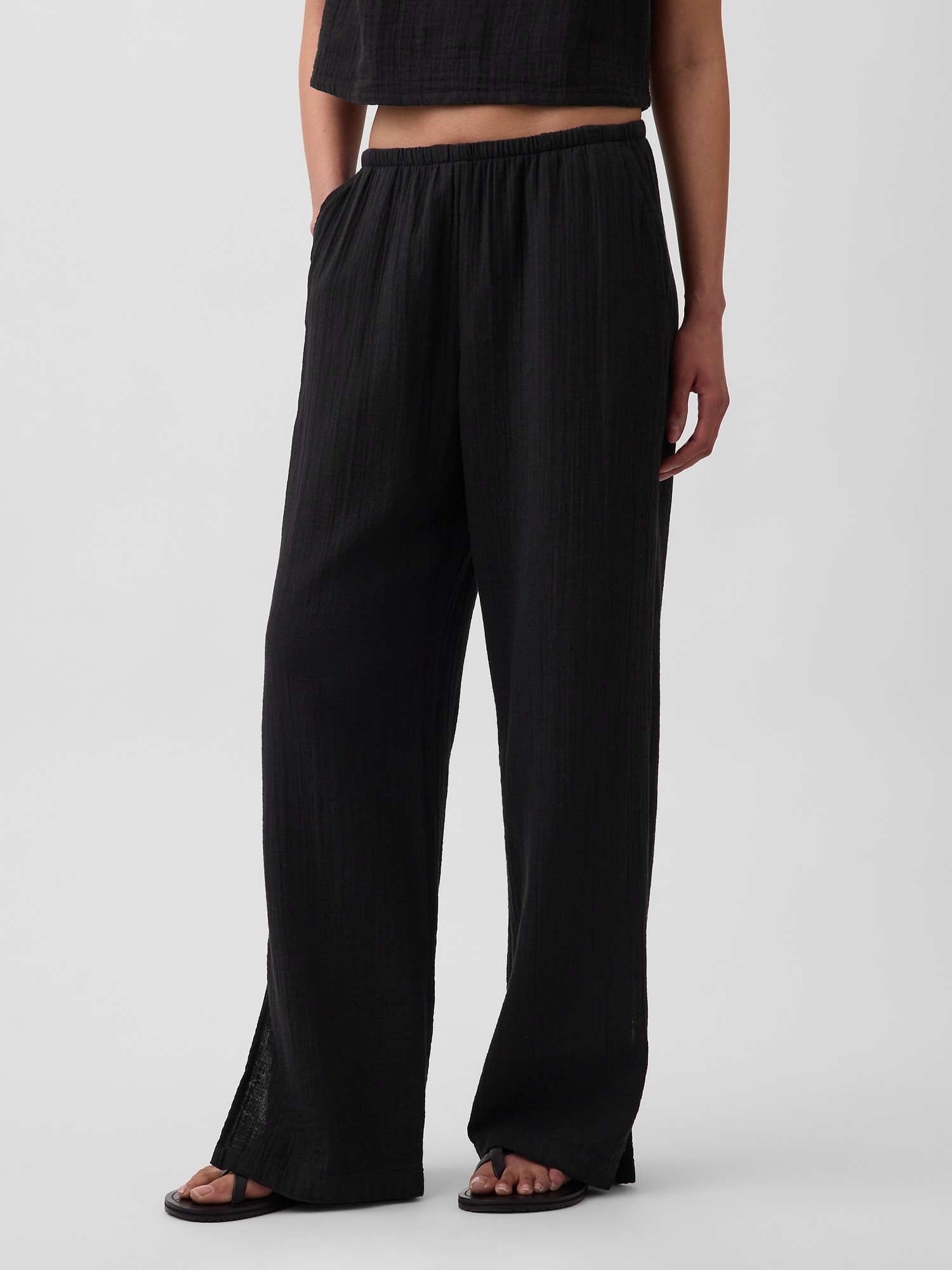 Женские брюки Gap Cotton Gauze Easy Split-Hem, цвет: Чёрный — фото 2