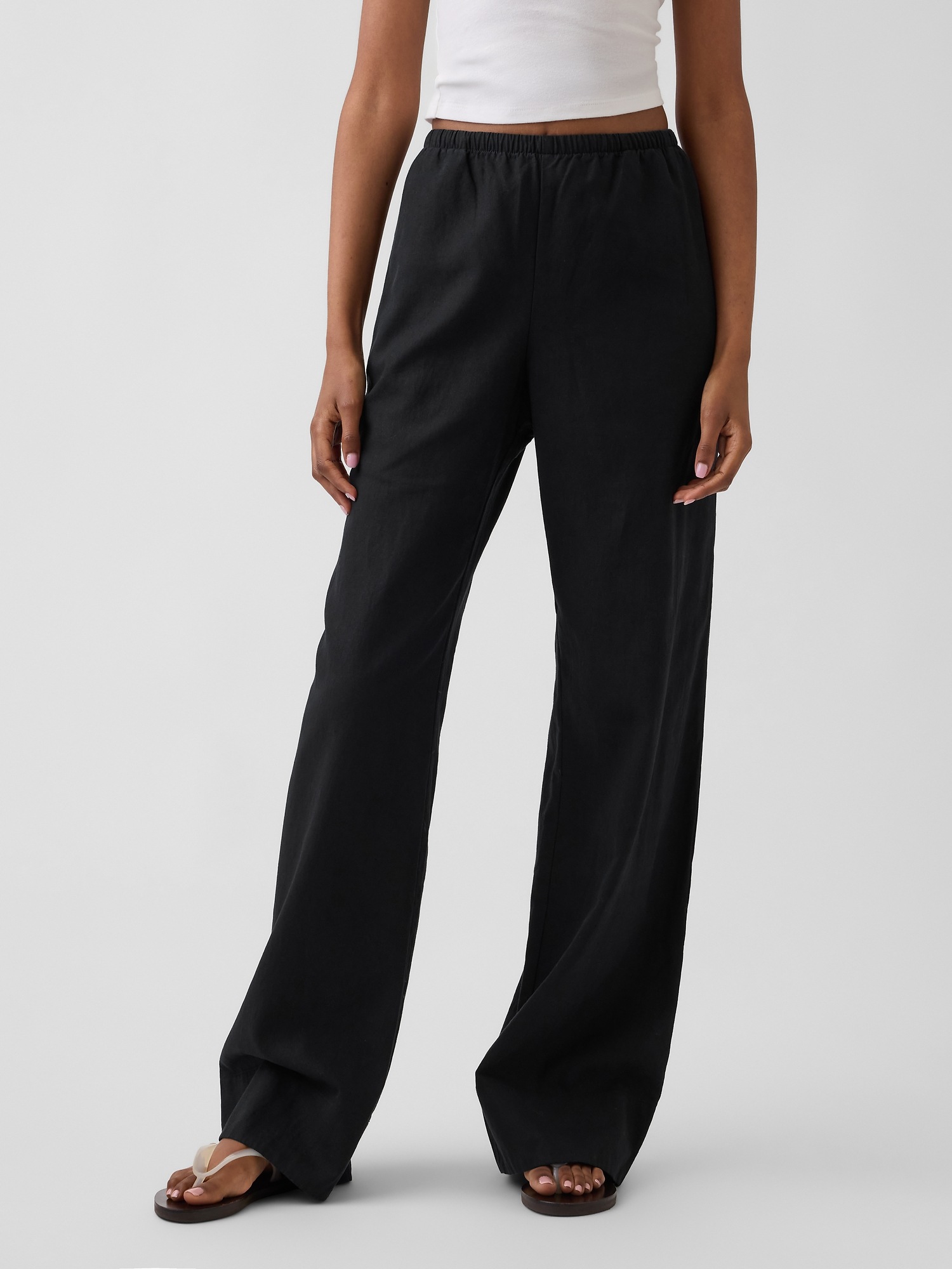 Женские брюки Gap Linen-Blend Easy Wide-Leg, цвет: Чёрный — фото 2