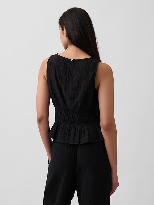 Image number 3 showing, Cotton Gauze Smocked-Waist Peplum Top