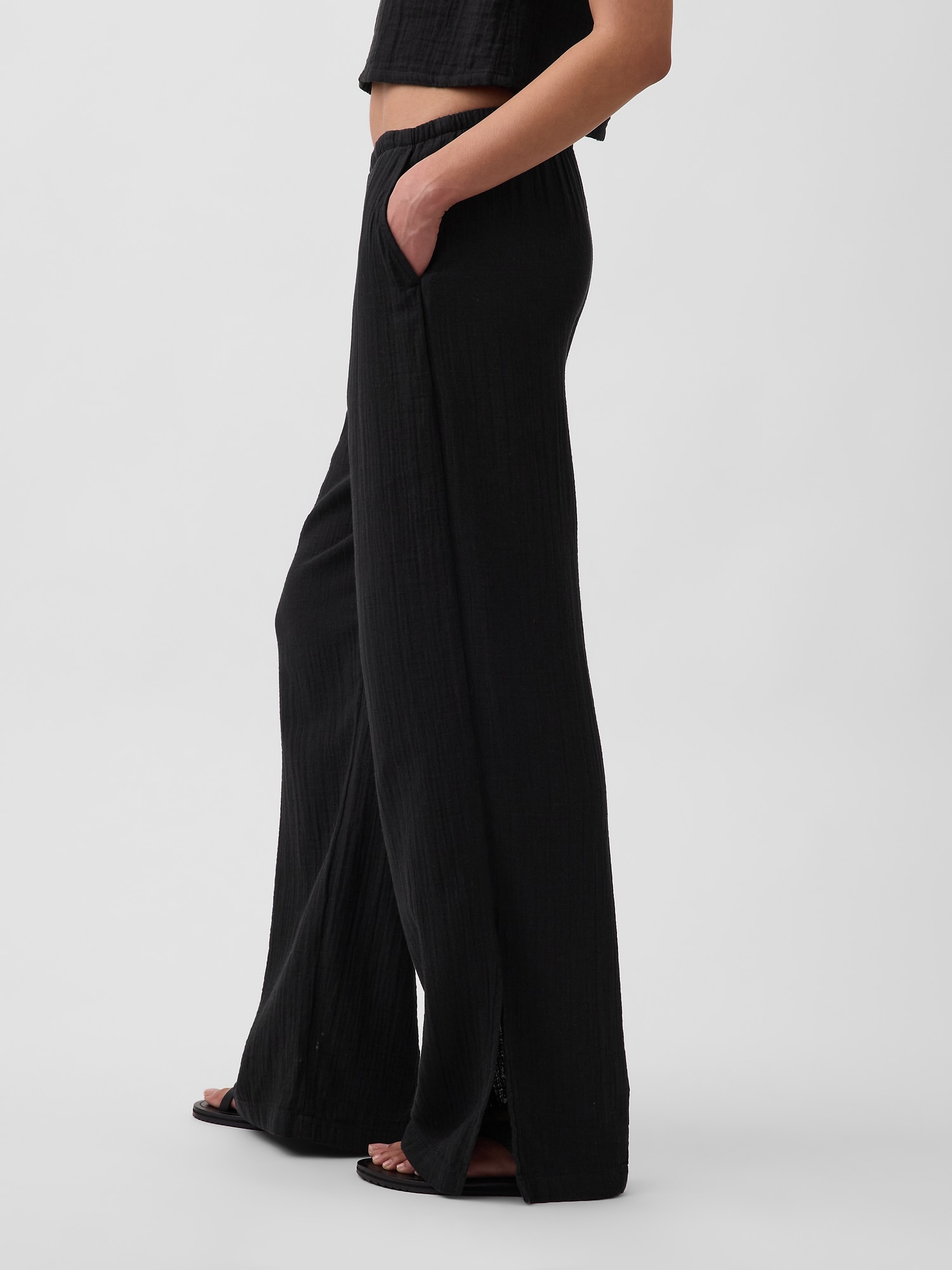 Женские брюки Gap Cotton Gauze Easy Split-Hem, цвет: Чёрный — фото 3