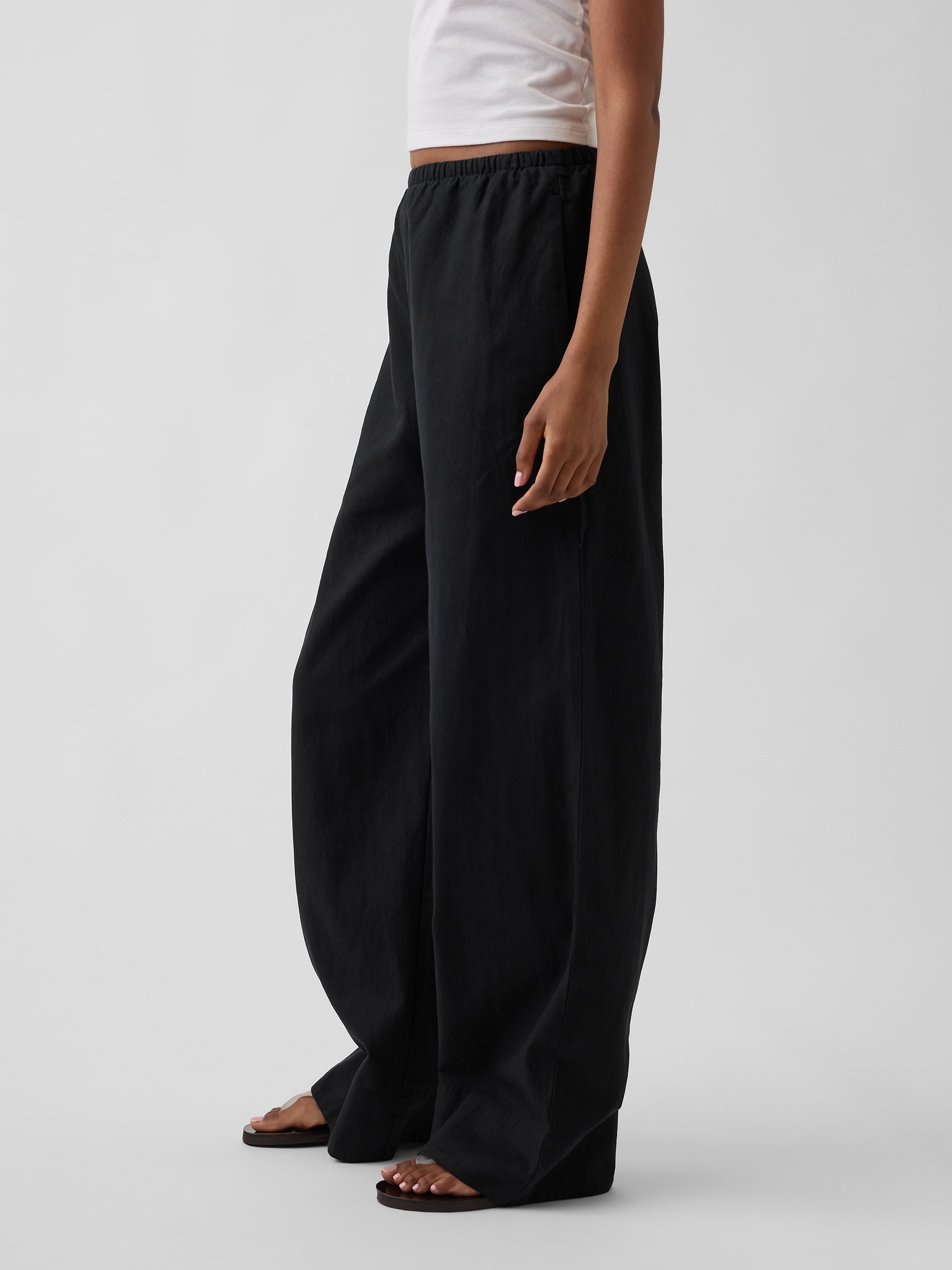 Женские брюки Gap Linen-Blend Easy Wide-Leg, цвет: Чёрный — фото 3